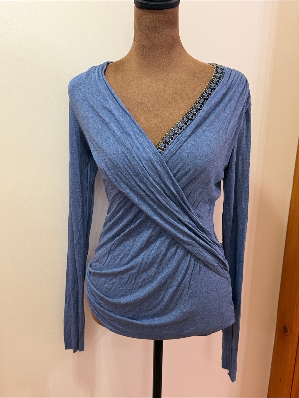 Bailey/44 Women’s Blue Wrap-Style V Neck Long Sleeve Top NWOT